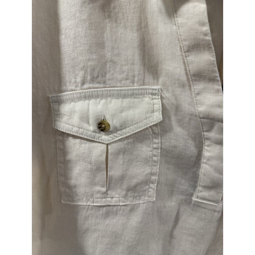 Nicole Miller Linen Top XL Beige Short Sleeve Button Pocket Boho NWT - Picture 7 of 10